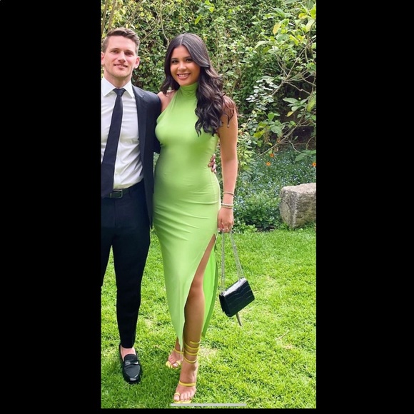 Norma Kamali halter slit maxi gown green small - Picture 3 of 3